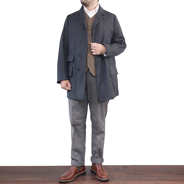 LANGLEY / LATE 1800s ENGINEER'S OVER COAT / GRAINED WOOL OXFORD / GRAINED GRAY - Image 3