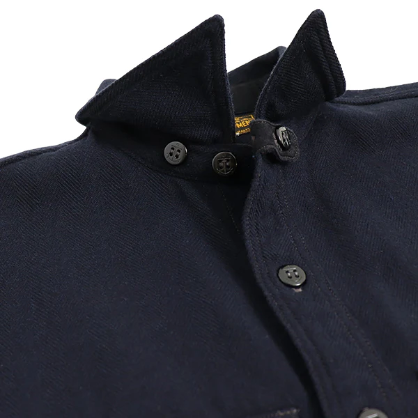 U.S.NAVY OFFICER SHIRT / COTTON×WOOL MILITARY HERRINGBONE / NAVY - Image 10