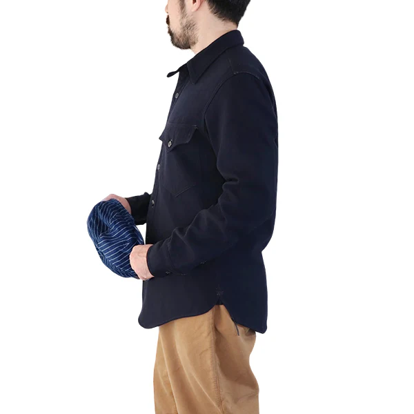 U.S.NAVY OFFICER SHIRT / COTTON×WOOL MILITARY HERRINGBONE / NAVY - Image 3