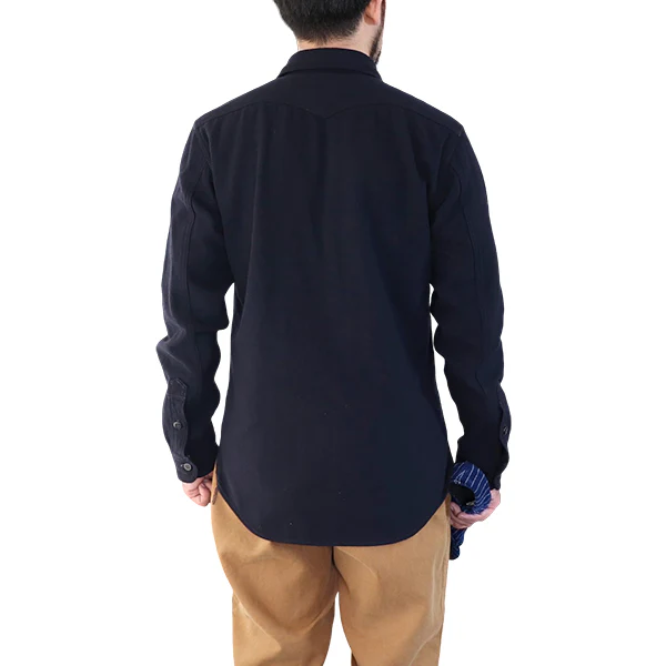 U.S.NAVY OFFICER SHIRT / COTTON×WOOL MILITARY HERRINGBONE / NAVY - Image 4