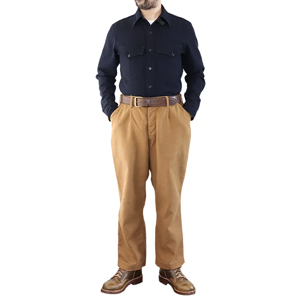 U.S.NAVY OFFICER SHIRT / COTTON×WOOL MILITARY HERRINGBONE / NAVY - Image 5