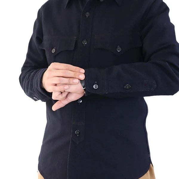 U.S.NAVY OFFICER SHIRT / COTTON×WOOL MILITARY HERRINGBONE / NAVY - Image 6