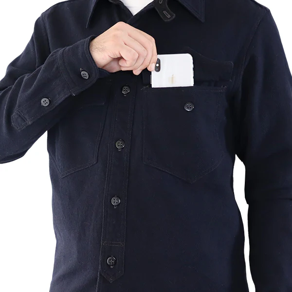 U.S.NAVY OFFICER SHIRT / COTTON×WOOL MILITARY HERRINGBONE / NAVY - Image 7