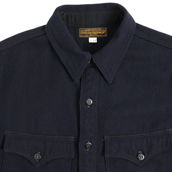 U.S.NAVY OFFICER SHIRT / COTTON×WOOL MILITARY HERRINGBONE / NAVY - Image 9