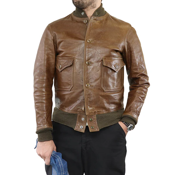 37J1 / 1927 FIRST MODEL EARLY AVIATION TOGS / HORSE HIDE / OLIVE - Image 5