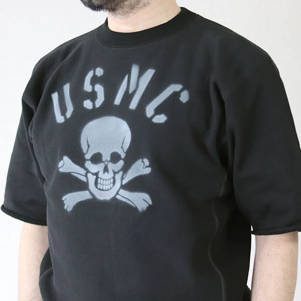 SIDEWAYS SERIES SET-IN S /S SWEAT SHIRT / USMC SKULL and BONES / MEDIUM WEIGHT CORDURA FLEECE / BLACK - Image 3