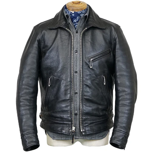 MULHOLLAND SIZE: 36-42 / 1930s MOTORCYCLE JACKET / SINGLE TYPE HORSE HIDE / VINTAGE BLACK / 2024 MODEL - Image 3