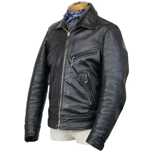 MULHOLLAND SIZE: 44 / 1930s MOTORCYCLE JACKET / SINGLE TYPE HORSE HIDE / VINTAGE BLACK / 2024 MODEL - Image 4