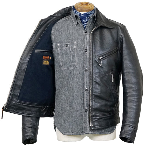 MULHOLLAND SIZE: 36-42 / 1930s MOTORCYCLE JACKET / SINGLE TYPE HORSE HIDE / VINTAGE BLACK / 2024 MODEL - Image 5