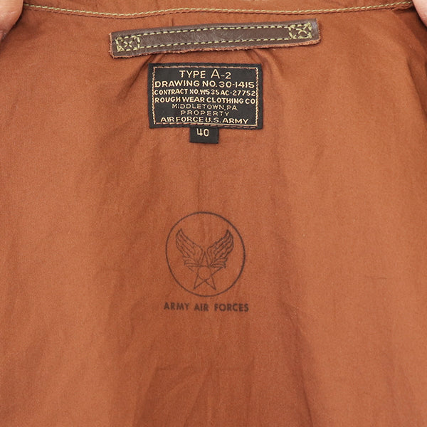 TYPE A-2 / ROUGH WEAR CONTRACT 27752 MODEL / HORSEHIDE SEAL BROWN / FLIGHT JACKET - Image 11