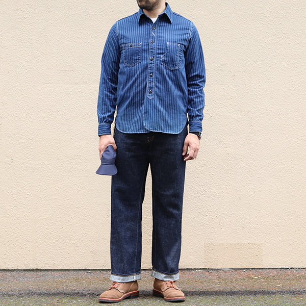WABASH WORK SHIRT / 1930s STYLE WORK SHIRT / 8oz INDIGO WABASH BACK TWILL - Image 6