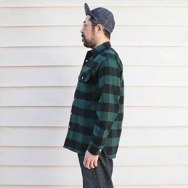 SALE / ICEBREAKER WORK SHIRT / 11oz HEAVYWEIGHT BUFFALO PLAID FLANNEL / GREEN - Image 3