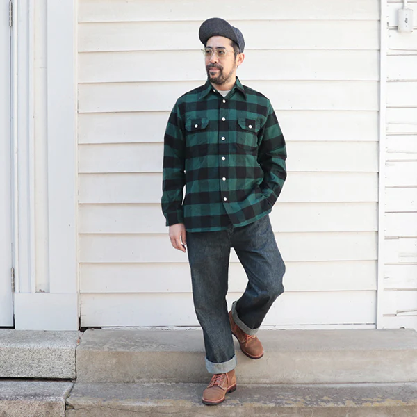 SALE / ICEBREAKER WORK SHIRT / 11oz HEAVYWEIGHT BUFFALO PLAID FLANNEL / GREEN - Image 5
