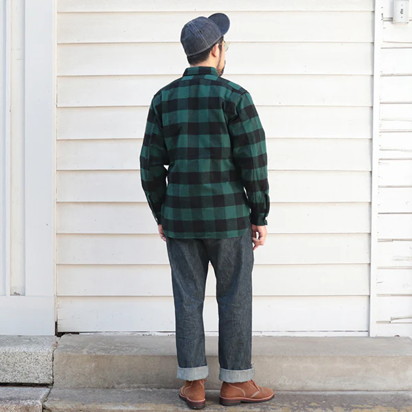 SALE / ICEBREAKER WORK SHIRT / 11oz HEAVYWEIGHT BUFFALO PLAID FLANNEL / GREEN - Image 6