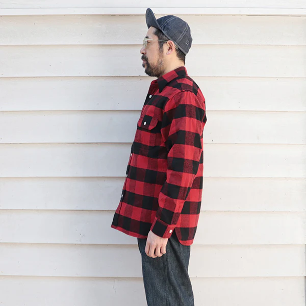 SALE / ICEBREAKER WORK SHIRT / 11oz HEAVYWEIGHT BUFFALO PLAID FLANNEL / RED - Image 3
