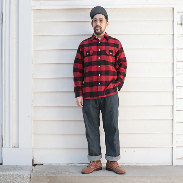 SALE / ICEBREAKER WORK SHIRT / 11oz HEAVYWEIGHT BUFFALO PLAID FLANNEL / RED - Image 5