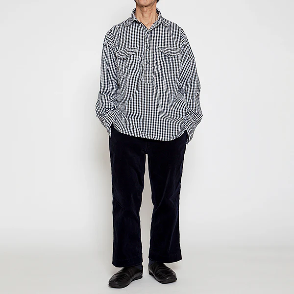 NAVY PULLOVER SHIRT / MONOTONE GINGHAM CHECK - Image 6