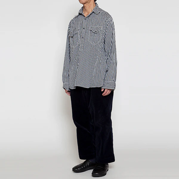 NAVY PULLOVER SHIRT / MONOTONE GINGHAM CHECK - Image 7