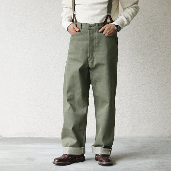 【NON-WASH MODEL】 / RAILMAN DENIM PANT WIDE / 5 POCKET JEANS / 12oz DENIM / GREEN / (SIZE:W28-W36) - Image 3
