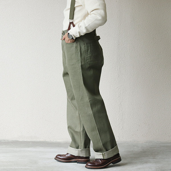 【NON-WASH MODEL】 / RAILMAN DENIM PANT WIDE / 5 POCKET JEANS / 12oz DENIM / GREEN / (SIZE:W28-W36) - Image 4