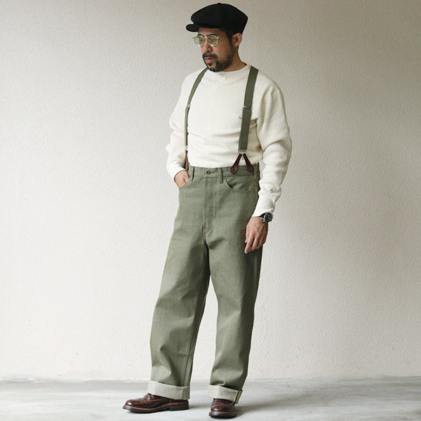 【NON-WASH MODEL】 / RAILMAN DENIM PANT WIDE / 5 POCKET JEANS / 12oz DENIM / GREEN / (SIZE:W28-W36) - Image 5