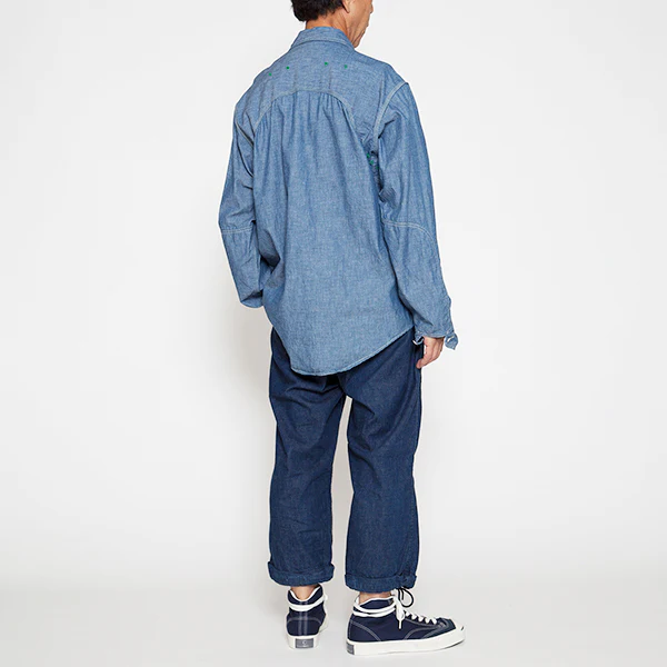 W-YOKE SHIRT / COTTON CHAMBRAY / BLUE - Image 11